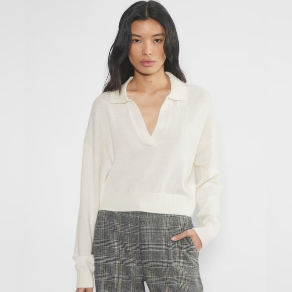 Aritzia Wilfred Clara Merino Wool Waist V-Neck Sweater In Light Birch Size SMALL - Picture 1 of 16